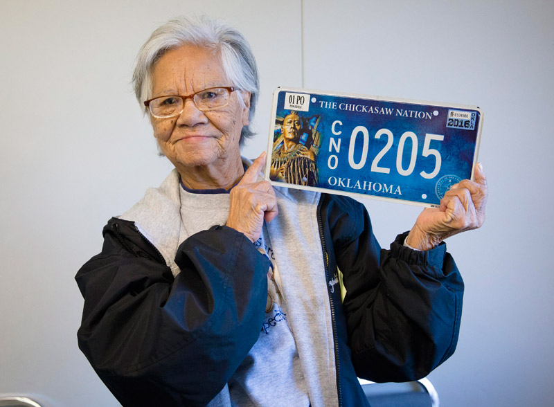Chickasaw elder, hall of fame honoree one of first in line for Chickasaw Nation license plate